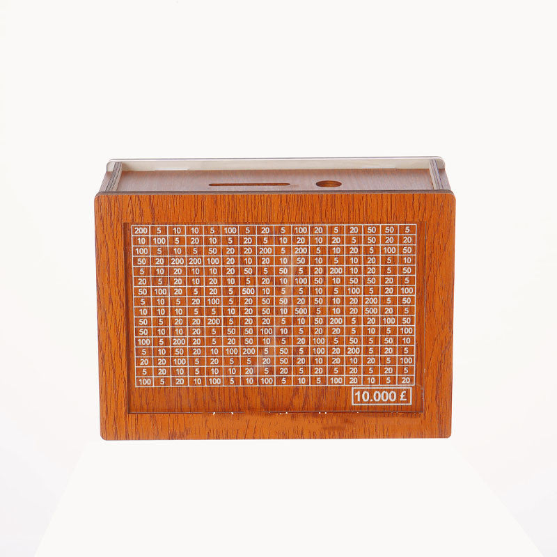 Money Piggy Bank Wood. With Saving Goal And Numbers To Check For Helps The Habit Of Saving
