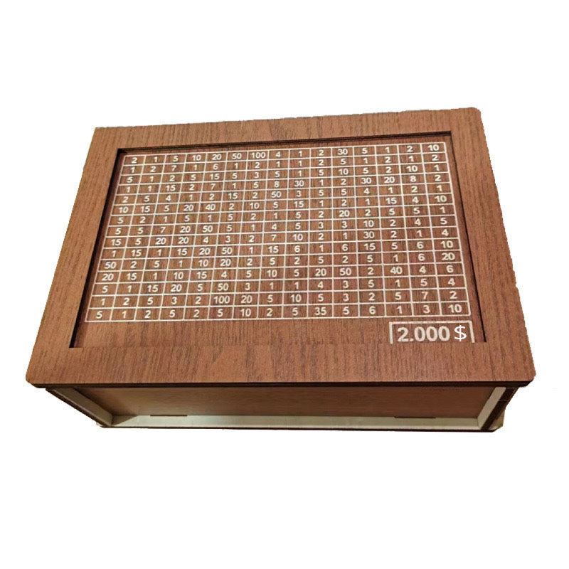 Money Piggy Bank Wood. With Saving Goal And Numbers To Check For Helps The Habit Of Saving