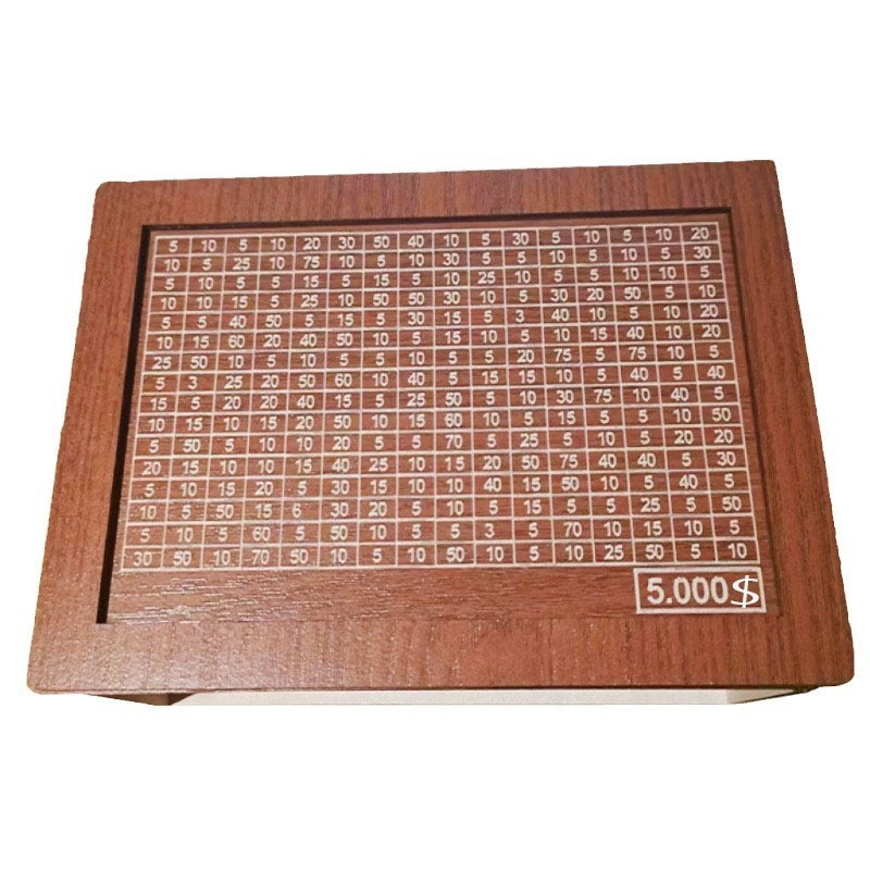 Money Piggy Bank Wood. With Saving Goal And Numbers To Check For Helps The Habit Of Saving