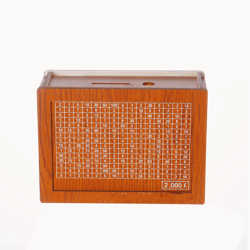Money Piggy Bank Wood. With Saving Goal And Numbers To Check For Helps The Habit Of Saving