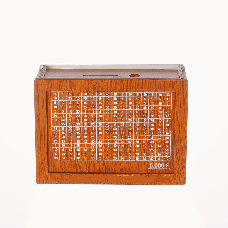 Money Piggy Bank Wood. With Saving Goal And Numbers To Check For Helps The Habit Of Saving